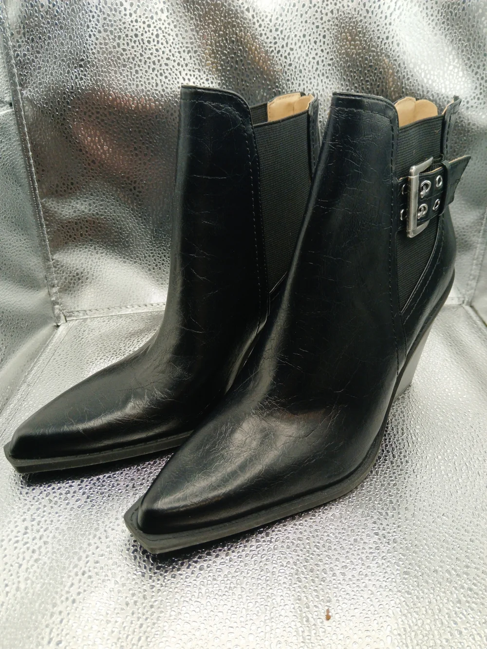 Charles Black Pointed-Toe Western Style Ankle Boots Women's 8.5